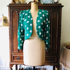 🌷Polka Dot Open Front Green Blazer